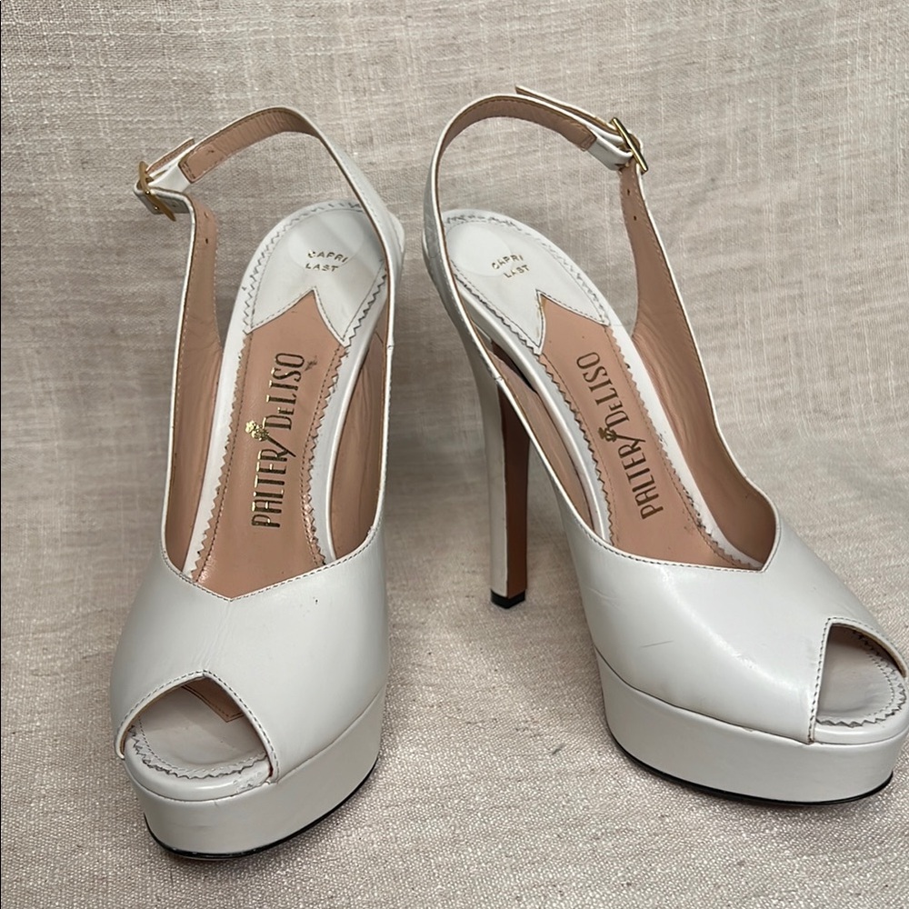 Palter DeLiso White Peep Toe Platform Heels Size 7